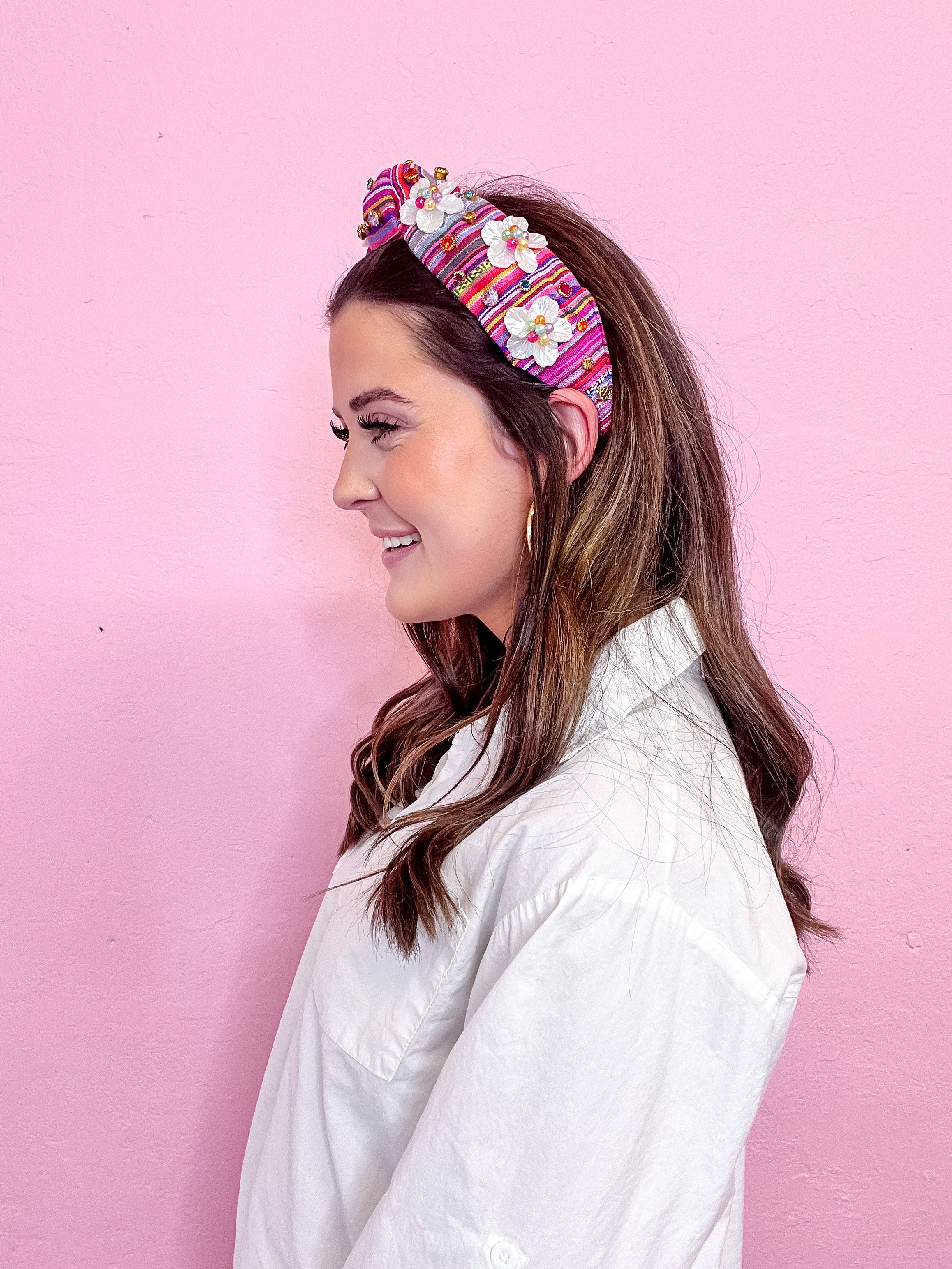 Fiesta Serape Headband with 3D Flowers and Crystals