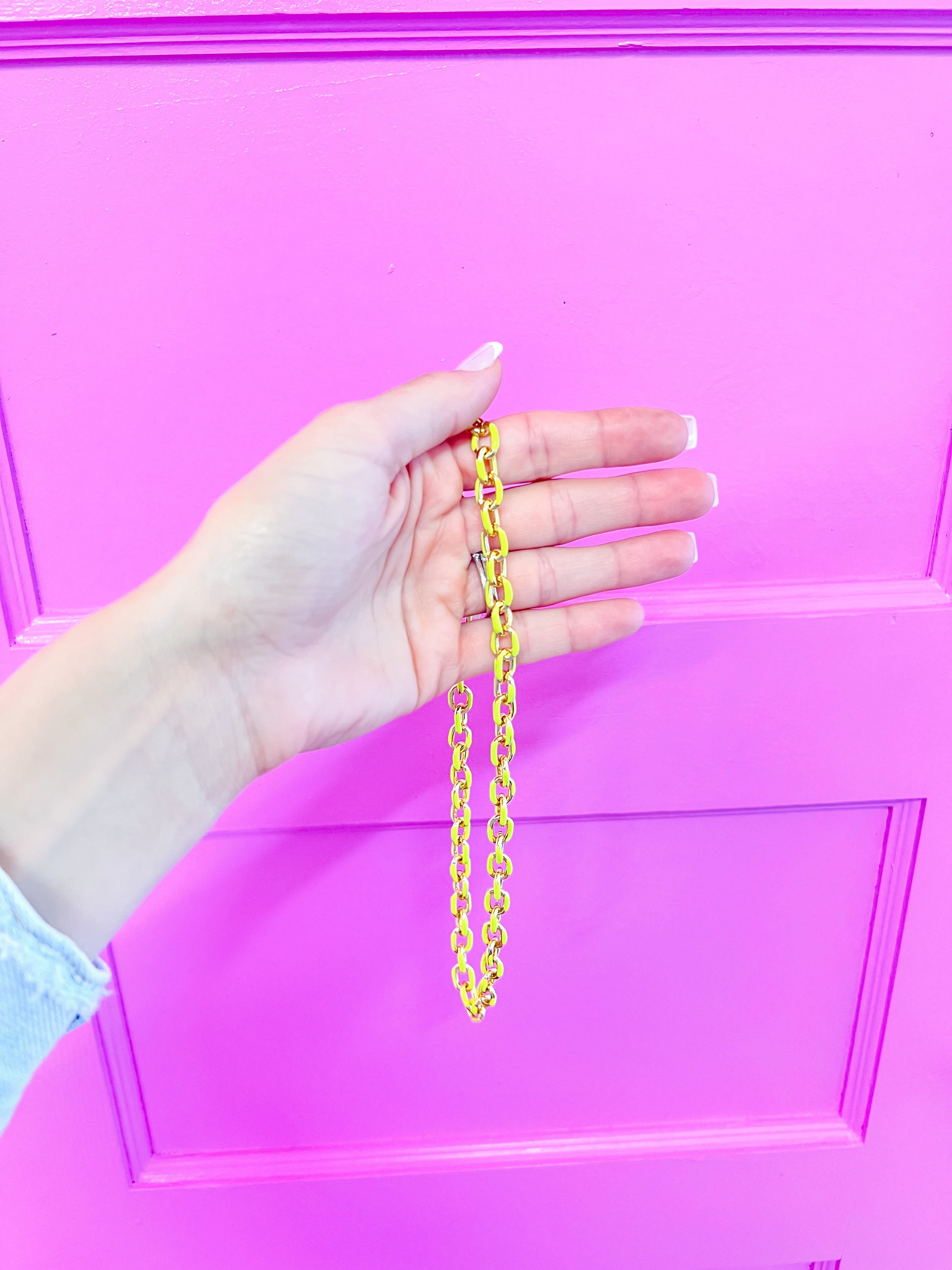 Gold And Neon Chain Necklace-Neon Yellow