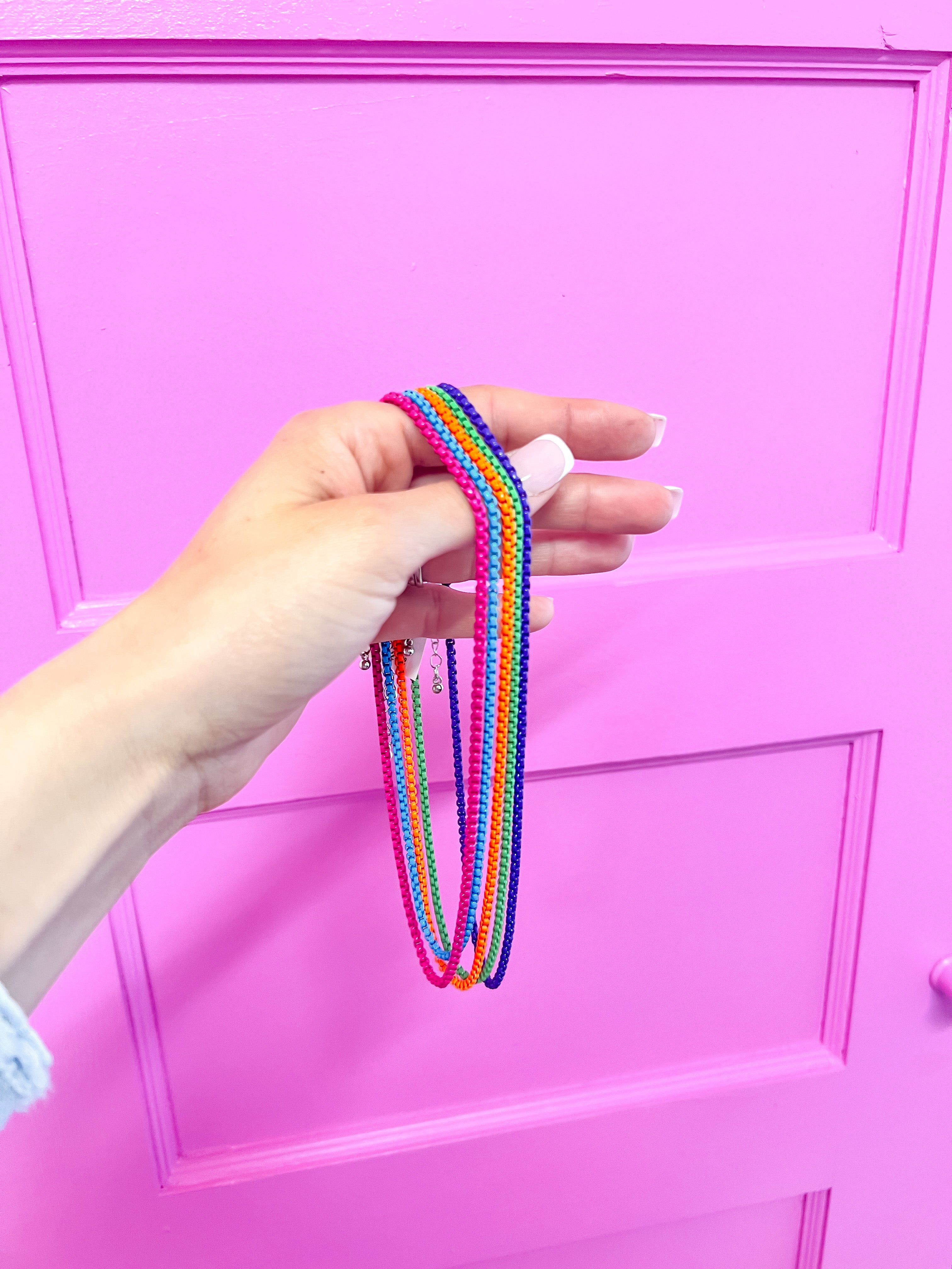 Mini Bright Box Chain Necklace-Hot Pink