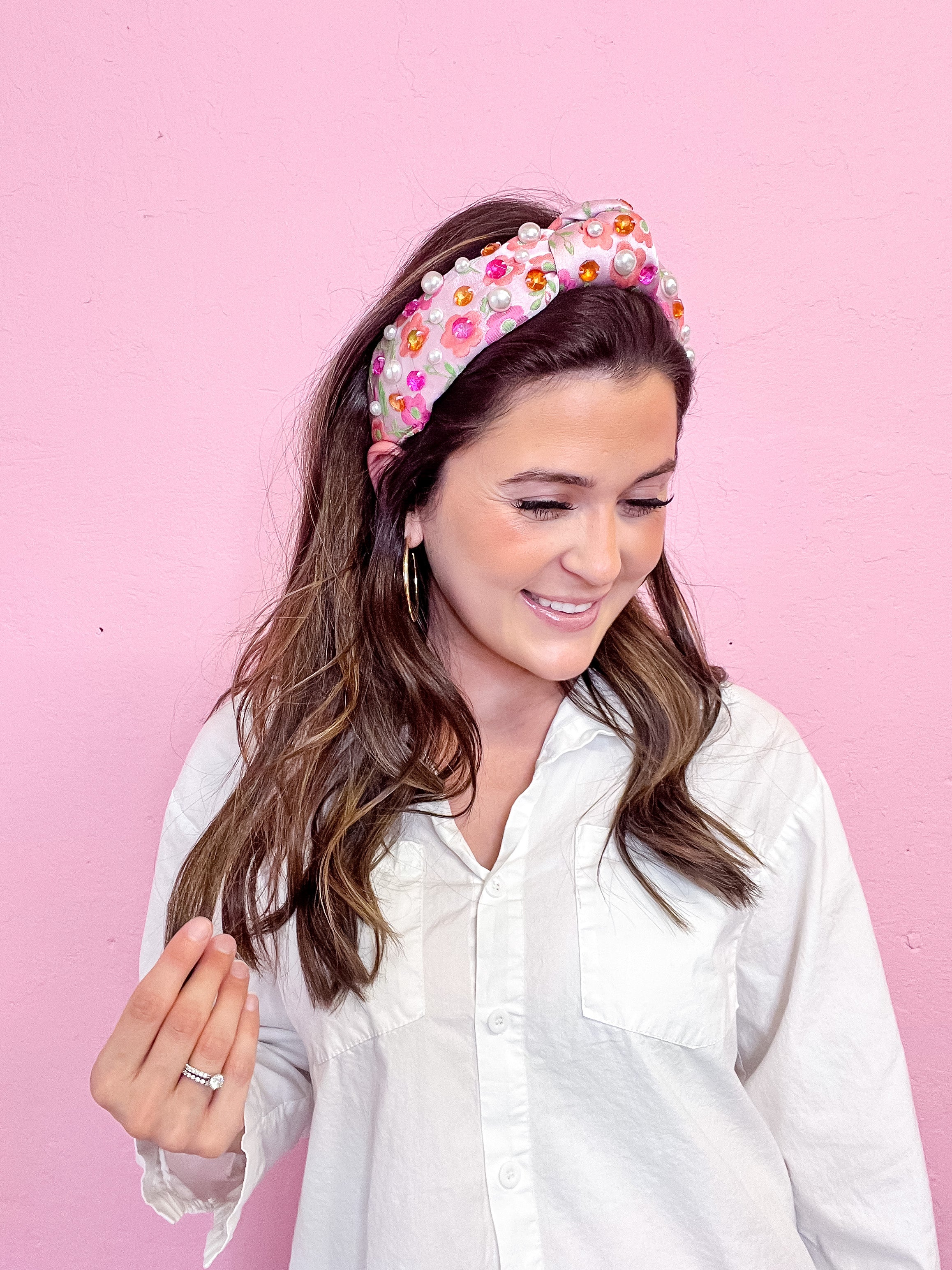 Pink Daisy Headband with Pearls and Crystals