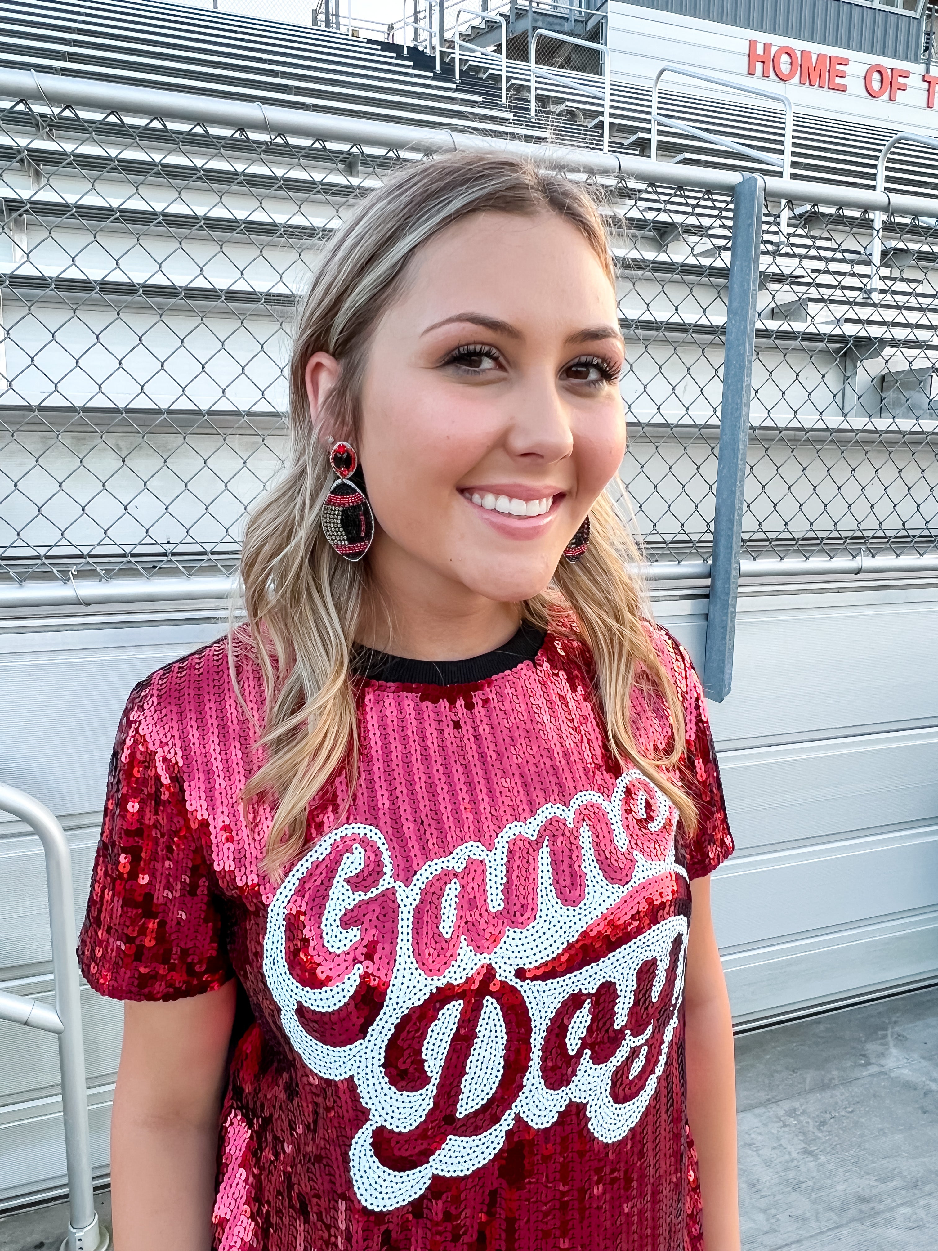 Game Day Sequin Top-Red/White