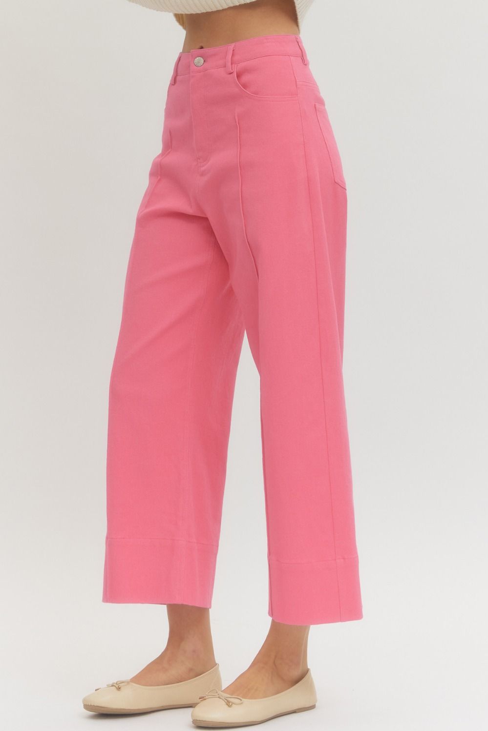Cropped Denim Pants-Pink