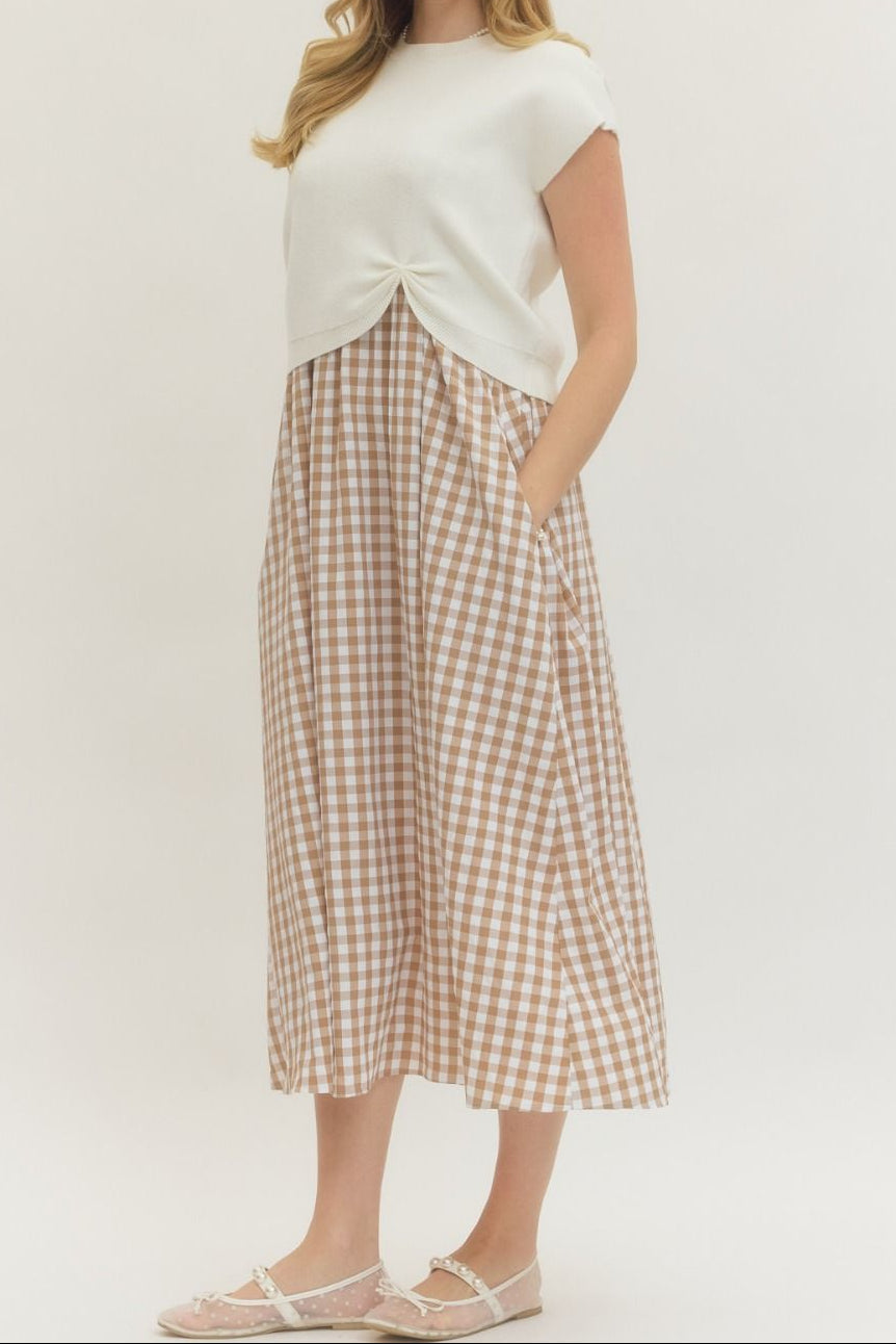 Neutral Check Twofer Dress