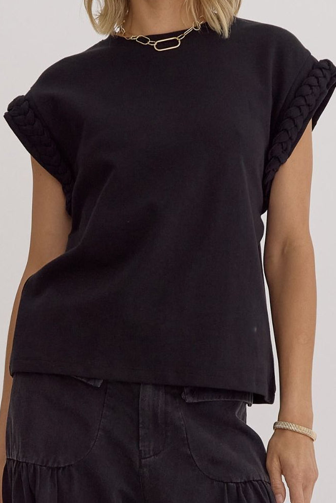 Anywhere Braided Sleeve Top - Black