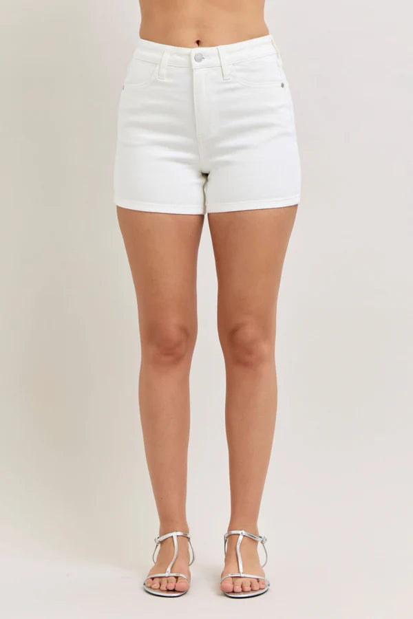 [Judy Blue] High Waisted Slim Shorts-White
