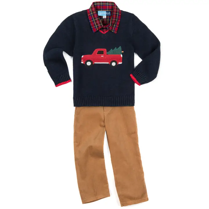 Toddler Boy Long Sleeve Navy Truck Sweater Set