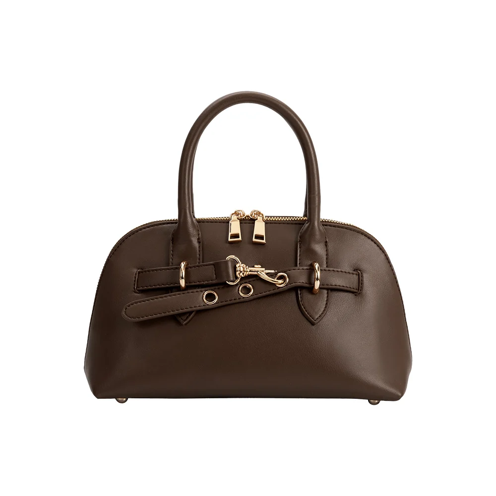 Rue Small Vegan Leather Top Handle Belted Bag-Espresso