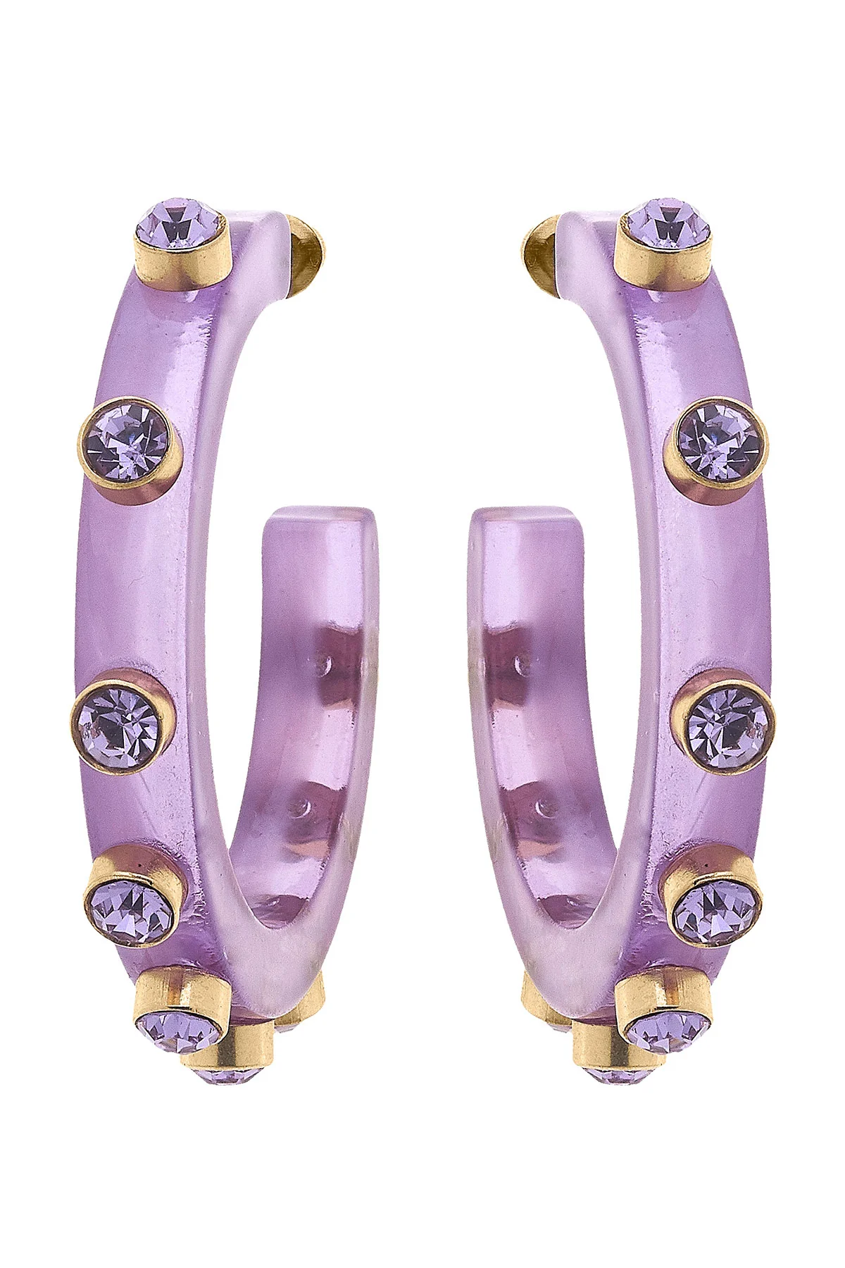 Renee Resin And Rhinestone Hoop Earrings-Lavender