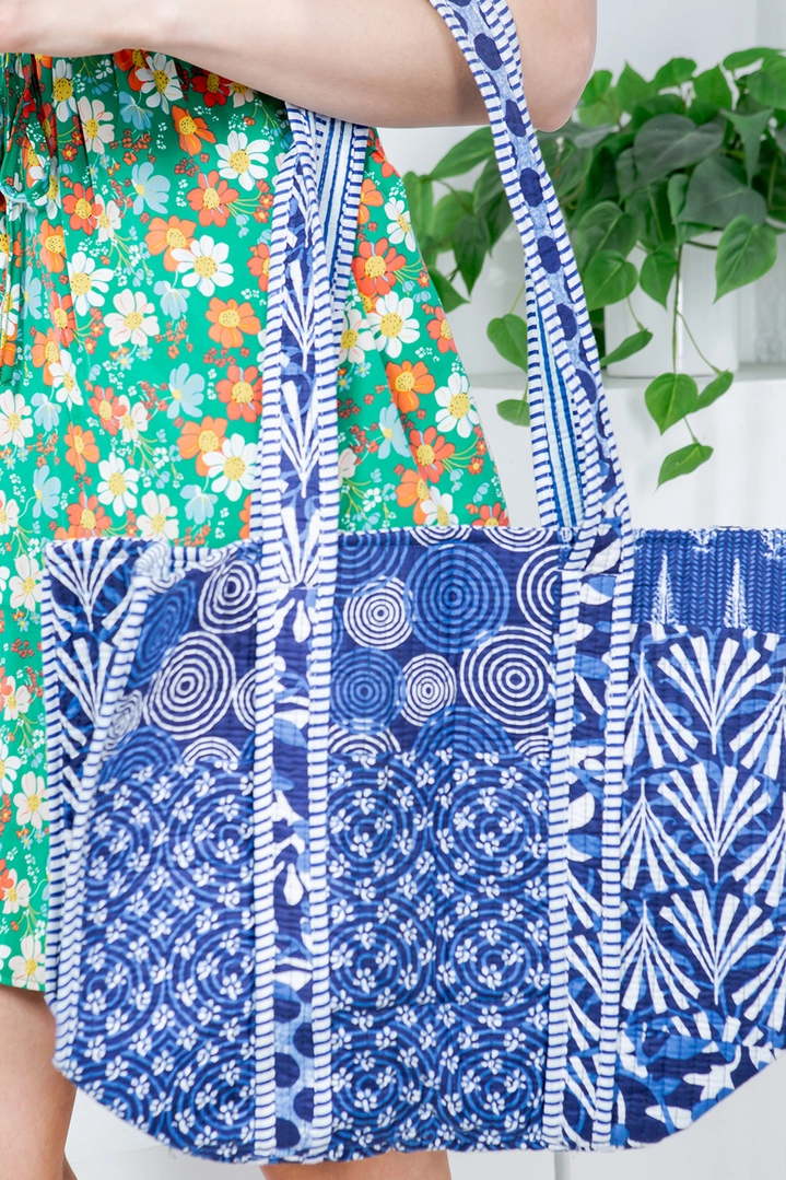 Indigo Blue Quilted Reversible Tote