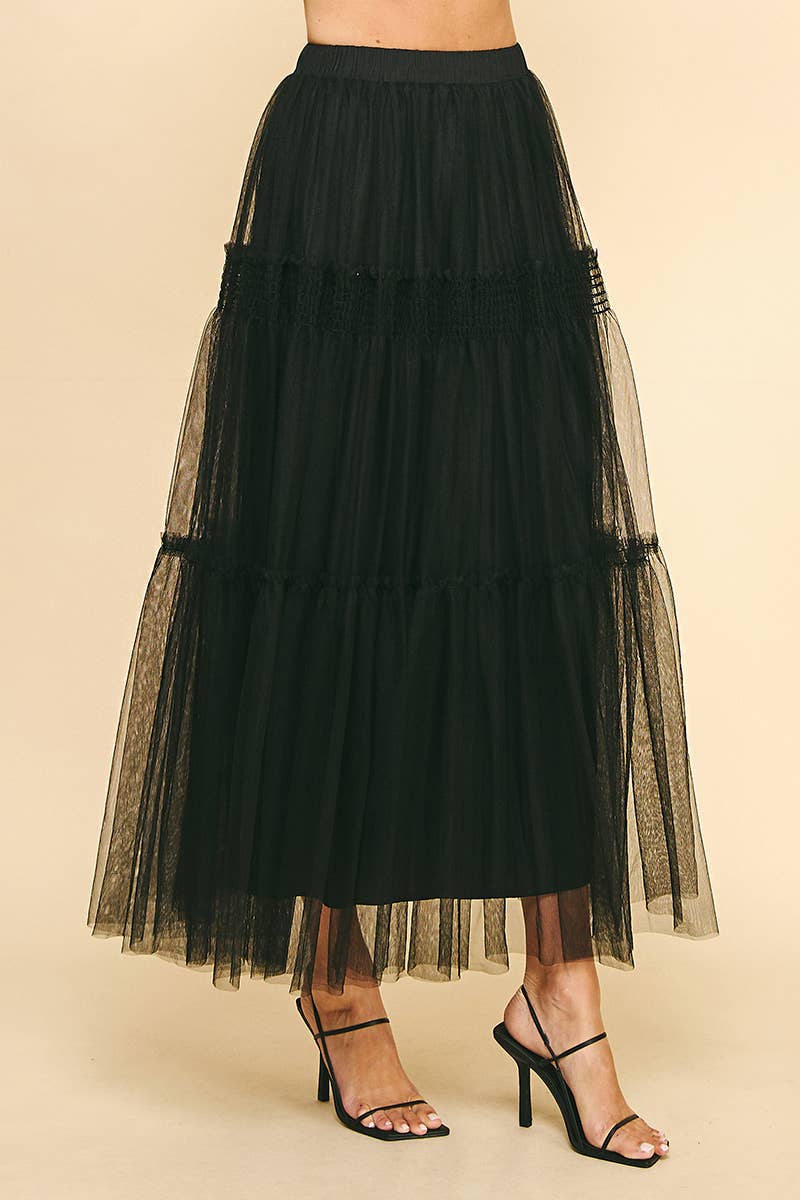 Lacefall Maxi Skirt- Black
