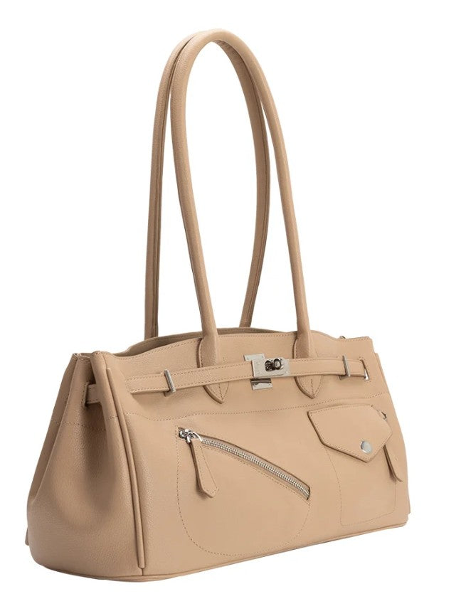 Rocky Vegan Leather Shoulder Bag-Nude