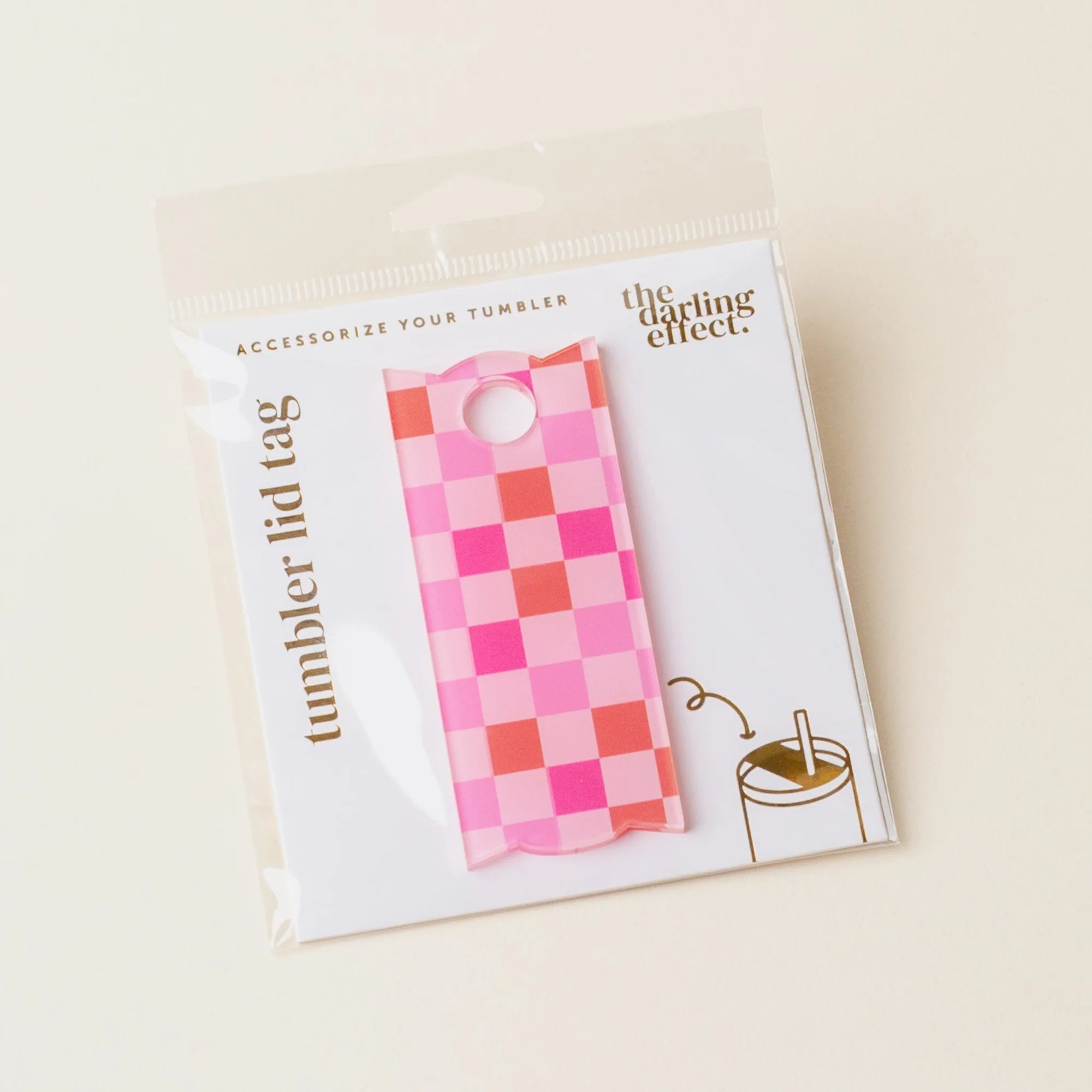 Checkered Tumbler Lid Tag-Hot Pink