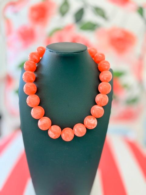 Round Beaded Necklace-Coral