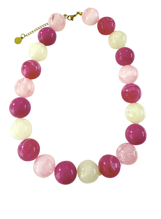 Ava Chunky Beaded Necklace-Multi Pink