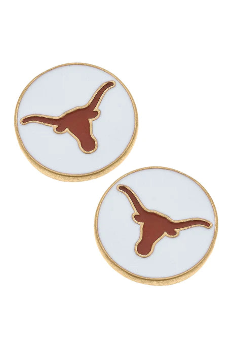 Texas Longhorns Enamel Disc Stud Earrings-White