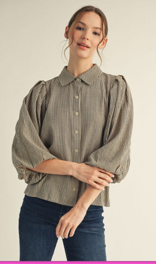 [Jodifl] Driftwood Dreams Striped Top-Taupe