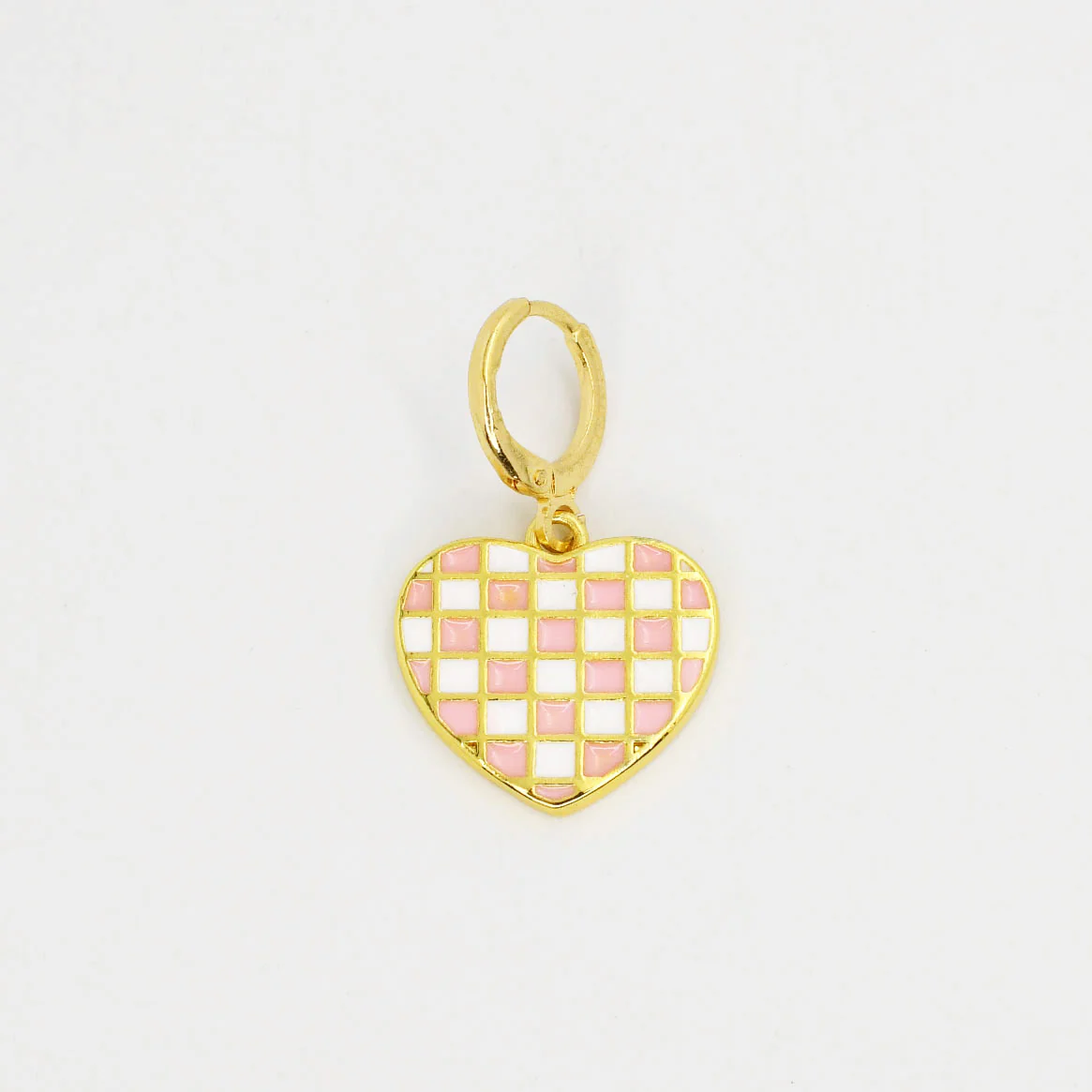 Pink Checkered Heart Charm