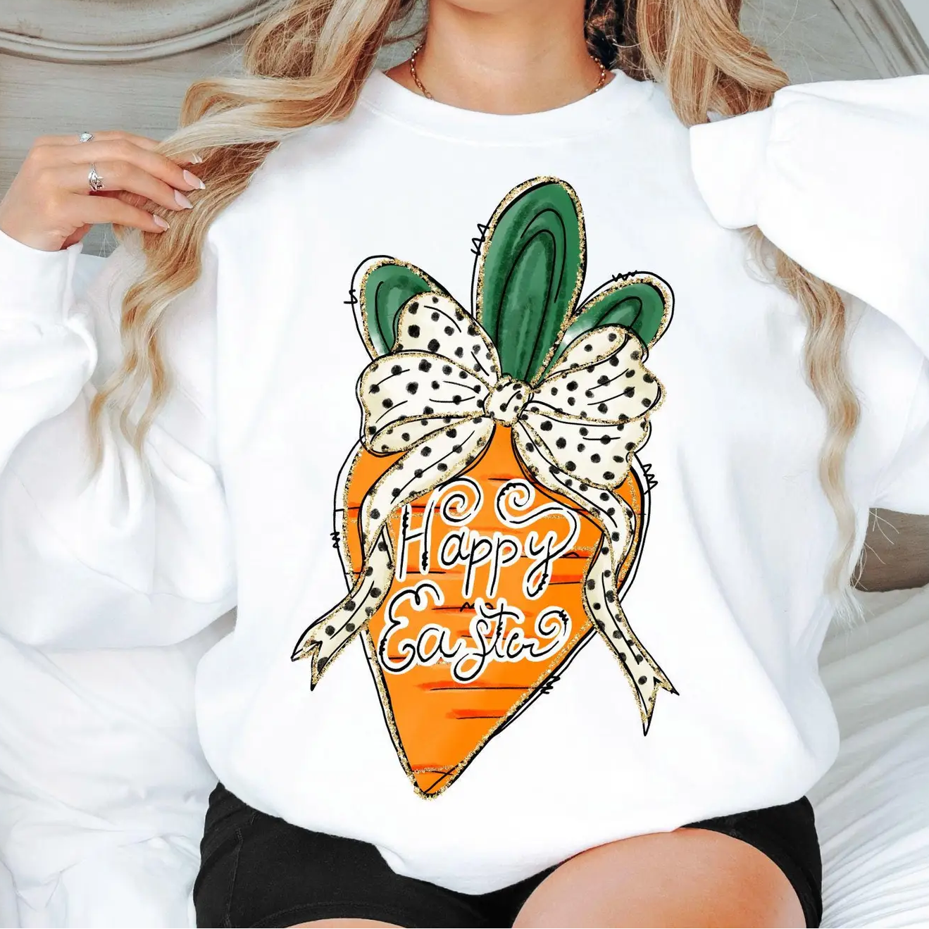 Dalmation Bow Carrot T-Shirt - White Large