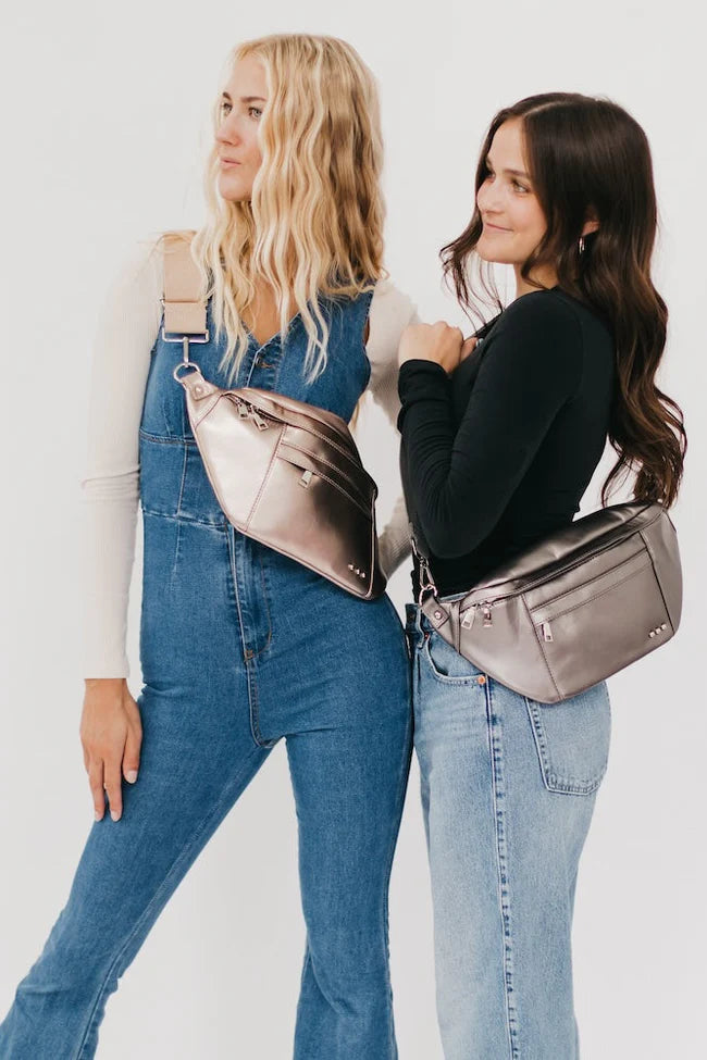 Marley Metallic Oversized Bum Bag-Gray