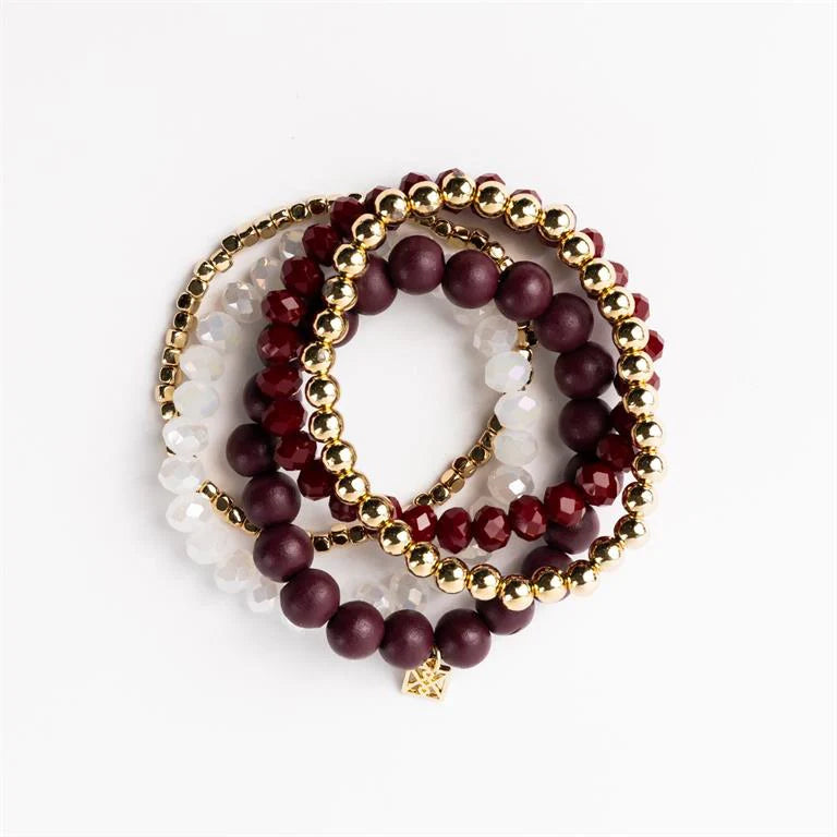 Mandy Bracelet Set - Maroon/White