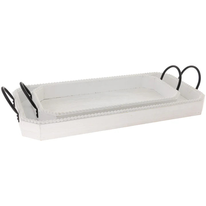 White trays W/ Bead Edge Set of 2