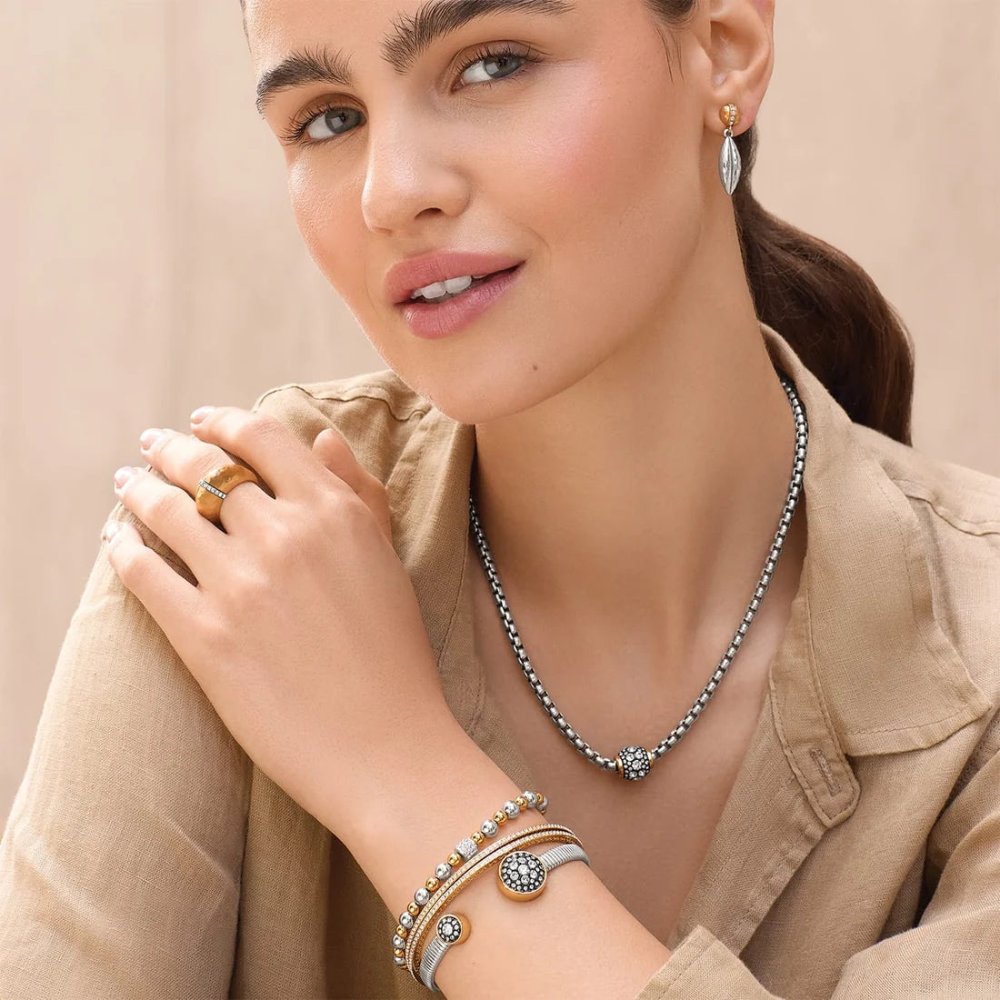 [Brighton] Meridian Solis Hematite Necklace-Slv/Gold
