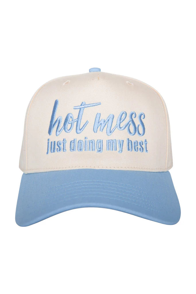 Hot Mess Just Doing My Best Two -Toned Vintage Hat- Light Blue Tan