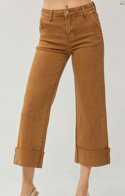 [Risen] High Rise Wide Leg Cuffed Pant-Cappuccino