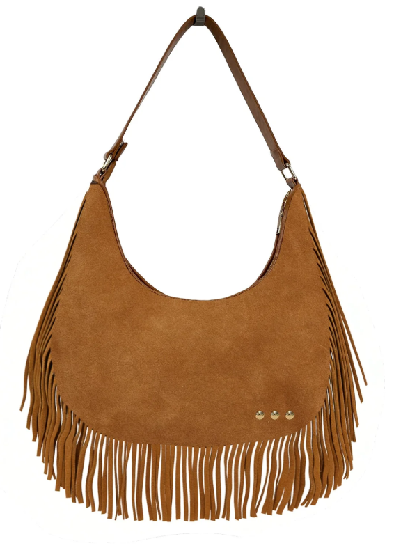 Loretta Suede Fringe Slouchy Bag- Camel