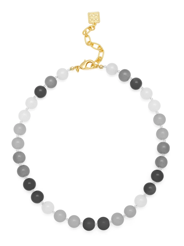 Reagan Multi Glass Bead Collar Necklace-Black Multi