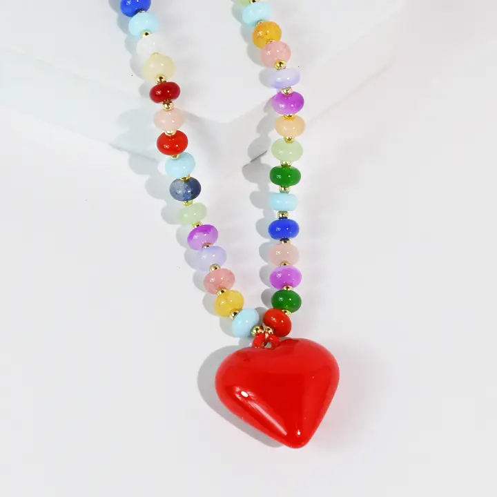 Happy Colorful Heart Necklace- Red