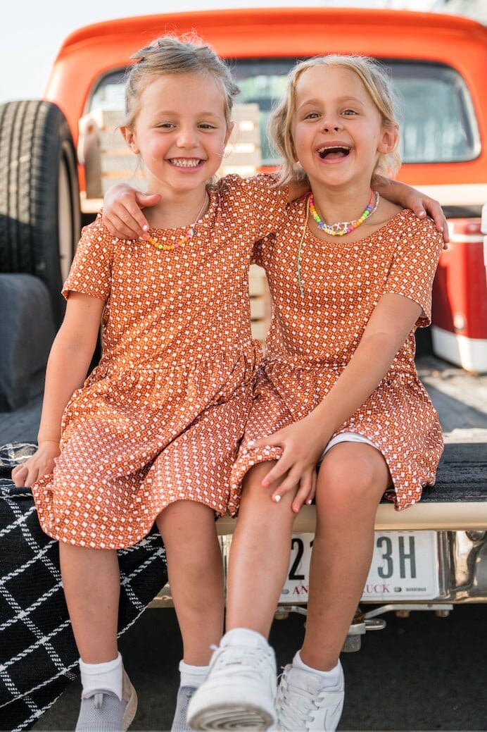 Youth-Girls Dress-Texas Orange and White