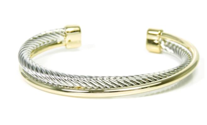 Two Tone Twist Cable Open Cuff Bracelet