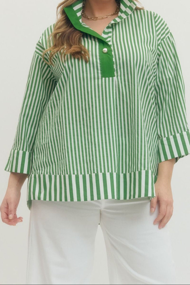 Sylvie Striped Blouse - Green - Plus