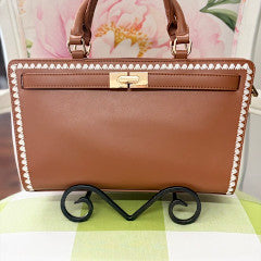 Neema Vegan Leather Zip Top Handbag- Saddle