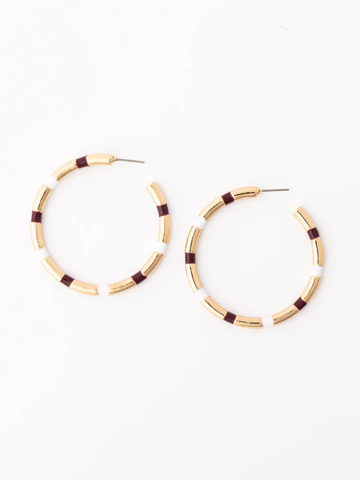 Nellie Earrings Large - Maroon/White