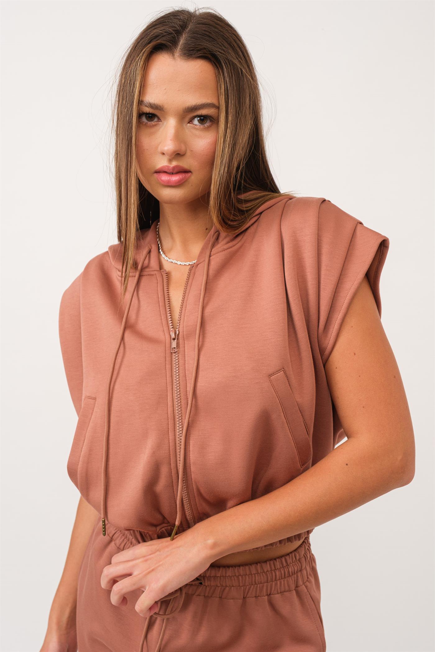 Trendsetter Pleated Shoulder Hoodie-Rust