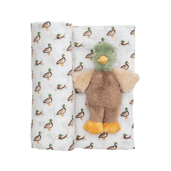 [Mud Pie] Mallard Swaddle and Rattle Set
