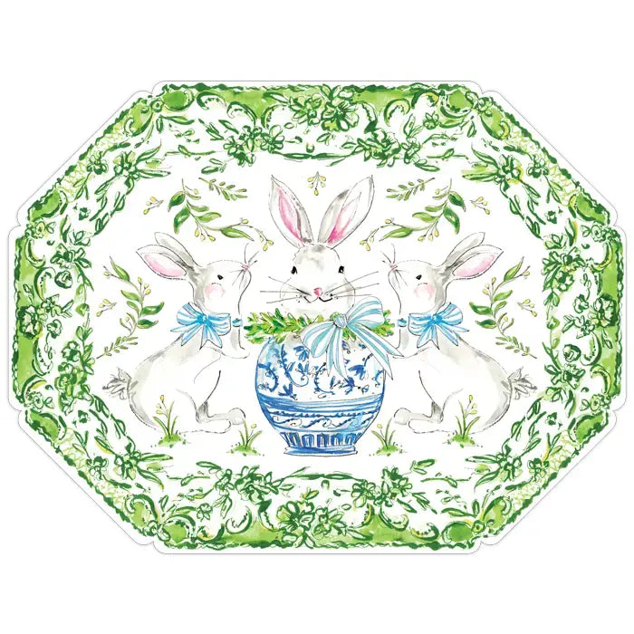 Handpainted Bunny in Chinoiserie Posh Die-Cut Placemats