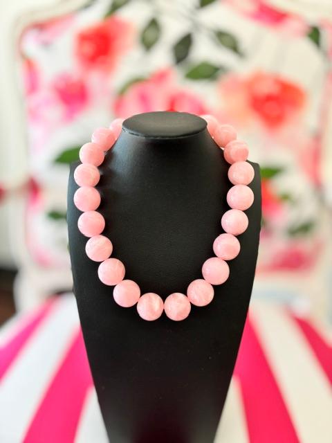 Round Beaded Necklace-Light Pink