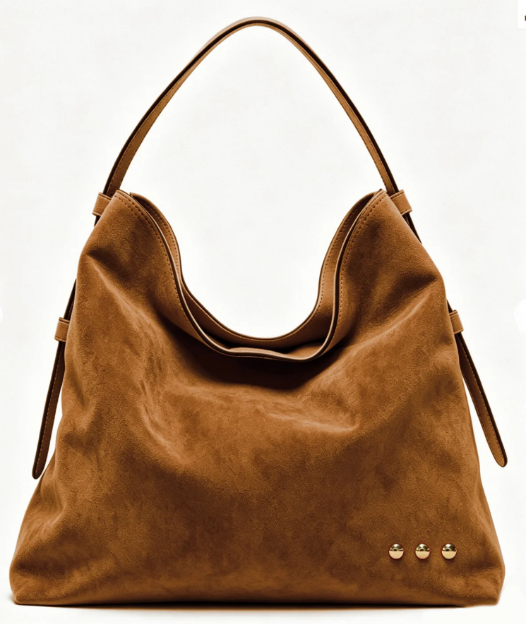 Evie Suede Hobo Shoulder Bag- Camel