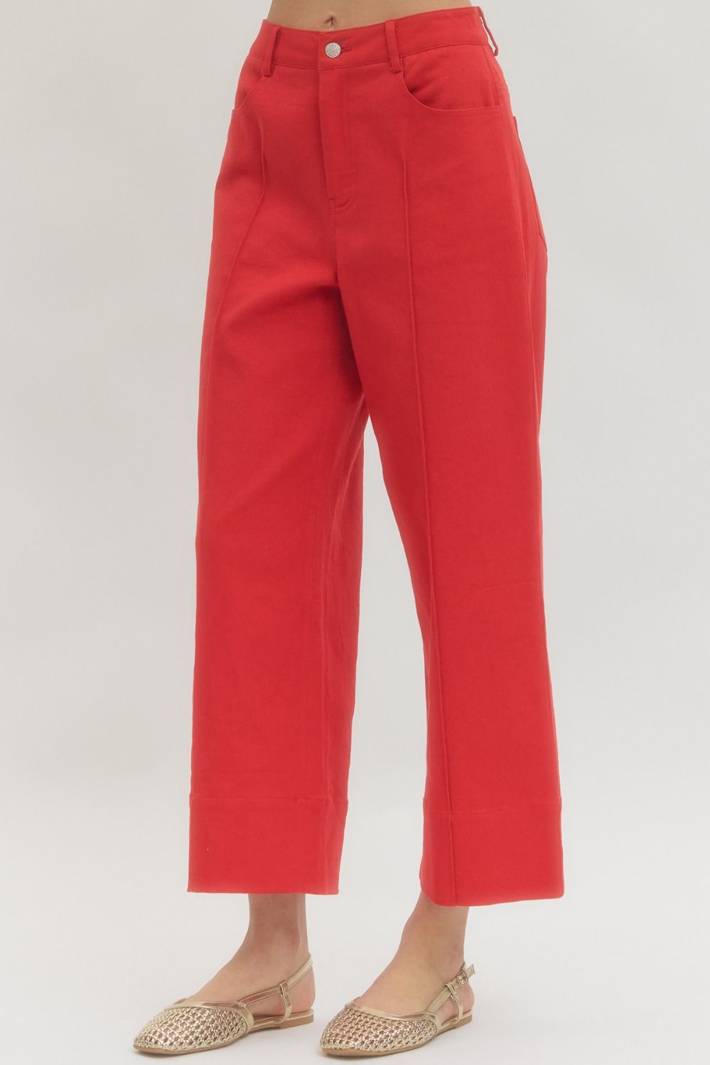 Cropped Denim Pants-Red