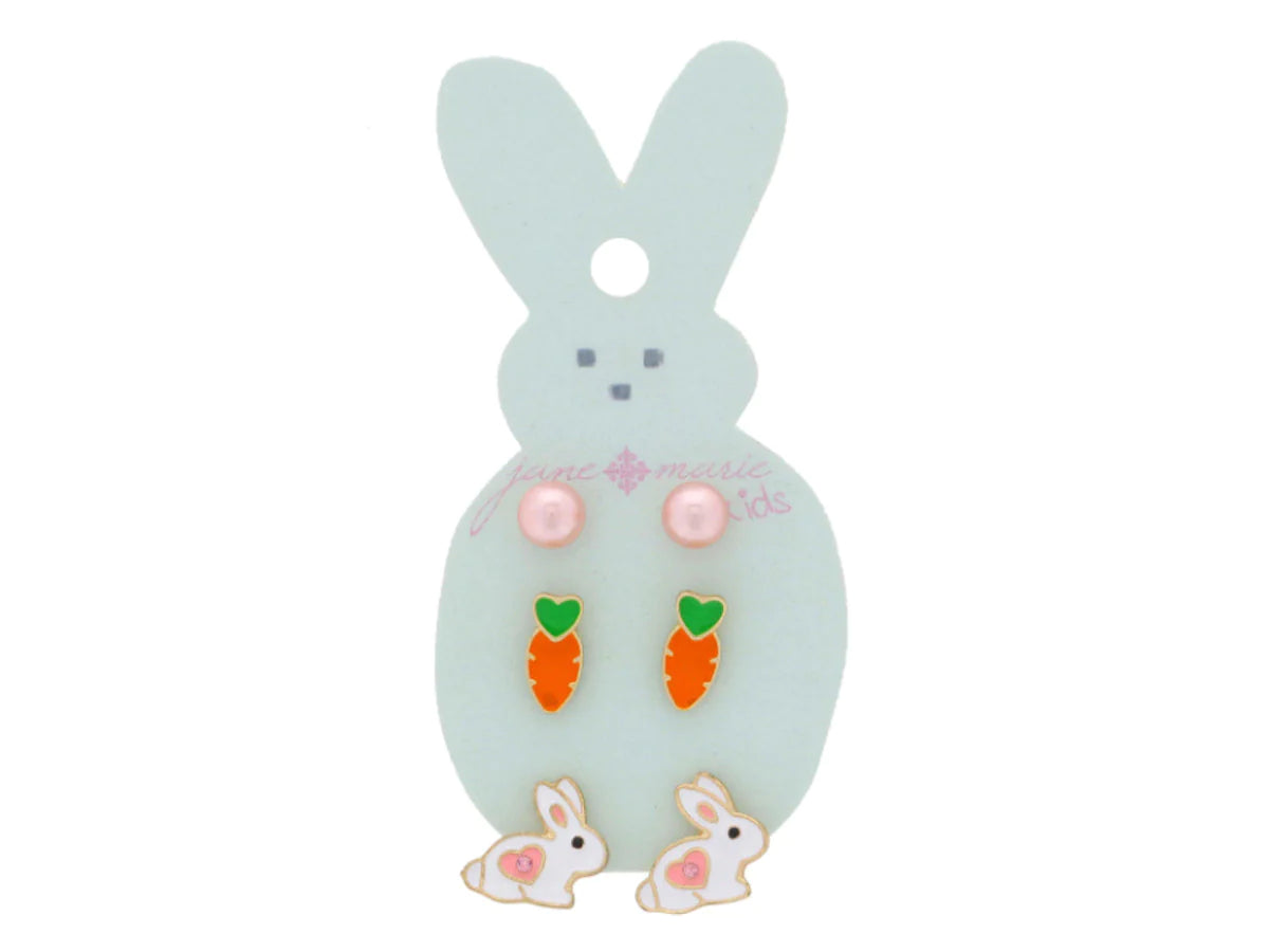 [Jane Marie]  Kids 3 Stud Earring Set-Pearl, Carrot, Bunny