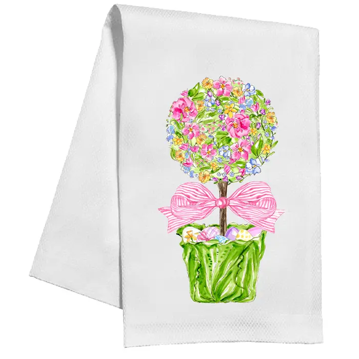 Handpainted Spring Floral Topiary In Cabbage KitchenTowel