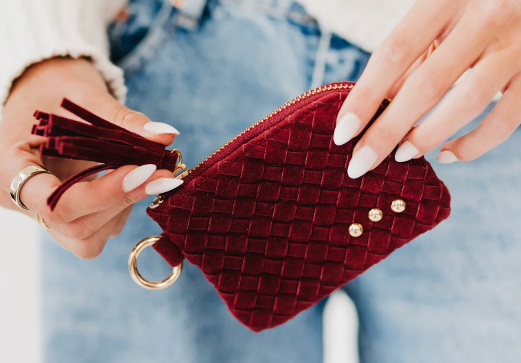 Suede Paris Card Wallet-  Suede Burgundy