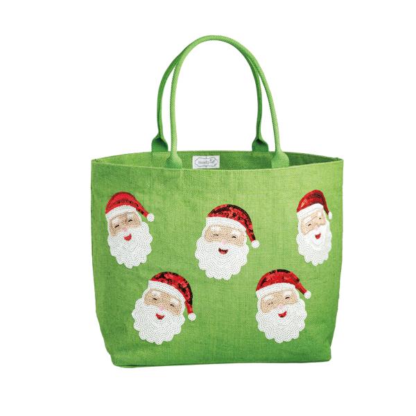 [Mud Pie] Holiday Classic Sparkle Tote- Santa