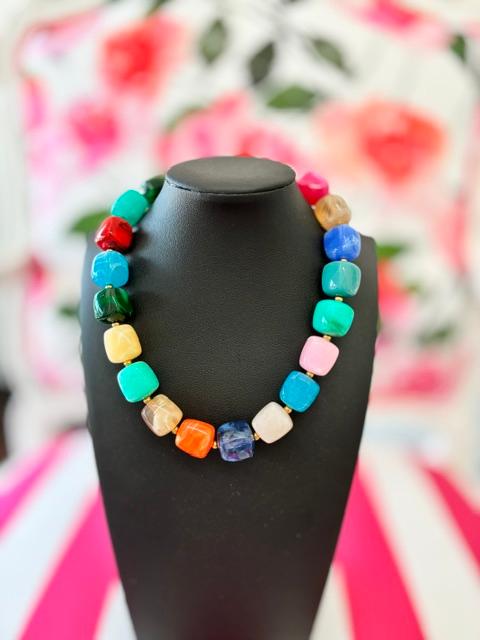 Square Beaded Necklace-Multi