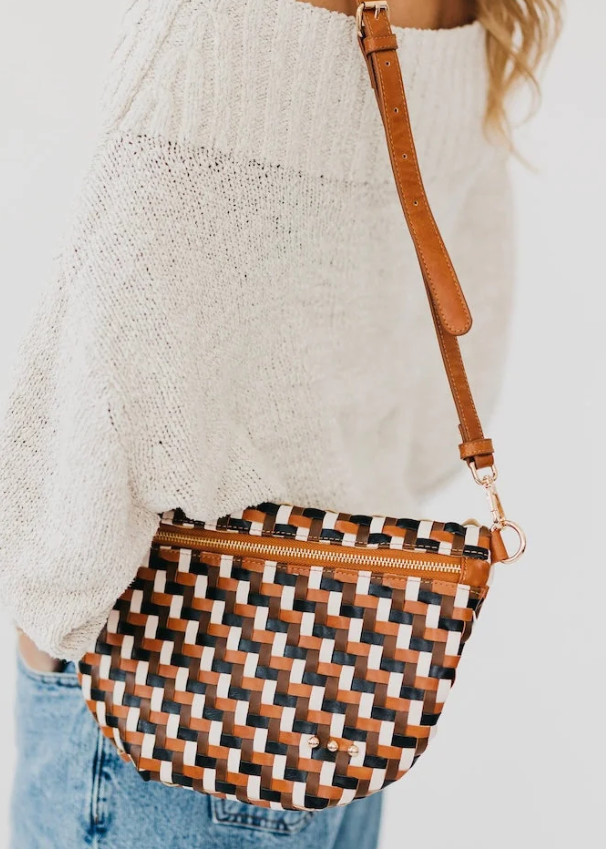 Diagonal Woven Westlyn Bum Bag- Multi Browns