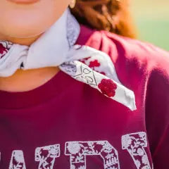 Frilly Embroidered Bandana-White and Maroon Detail