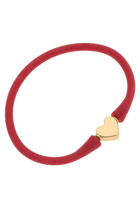 Bali Heart Bead Silicone Bracelet-Red